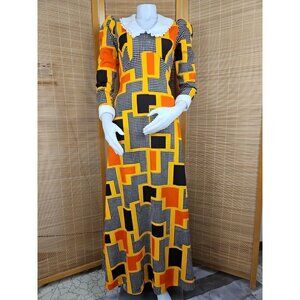 Vintage Psychedelic Dress Womens 12 Flashy Orange Yellow Geometric Atina of CA